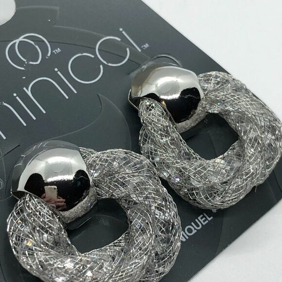 Minicci NWT Silver Tone Crystal in Mesh Tubes Elegant Unique Sparkly Earrings - Picture 2 of 6